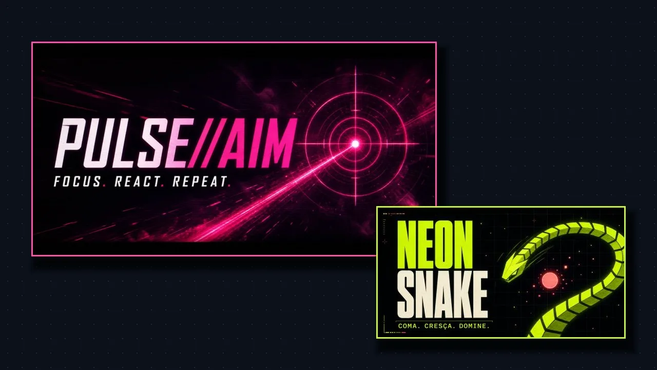 Artes de apresentação de Pulse//Aim e Neon Snake lado a lado.